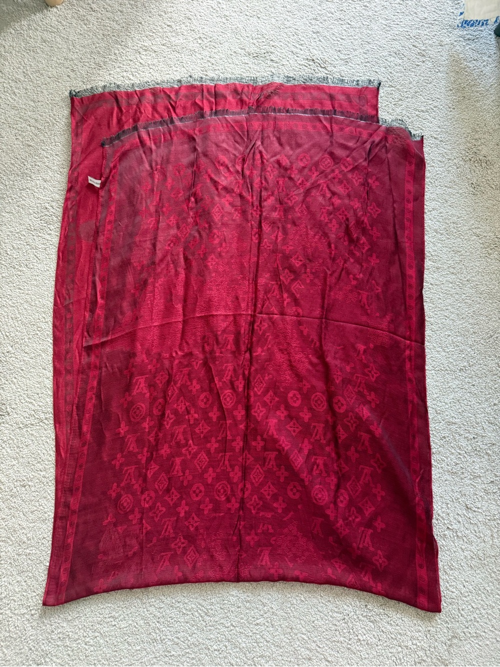 Louis Vuitton Vintage Deep Wine Red Burgundy Monogram Scarf 100% Silk - Picture 2 of 9